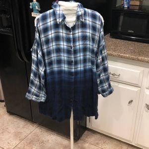 Button Down Cold Shoulder Flannel Shirt - Xlarge size